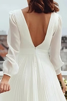 Load image into Gallery viewer, Ivory A Line Chiffon Pleated V-Neck Midi Engagement Dress with Slit