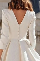 Load image into Gallery viewer, Simple Ivory V-Neck A Line Midi Engagement Dress with Sleeves