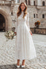 Load image into Gallery viewer, Ivory A Line Lace High Neck Long Sleeves Wedding Dress