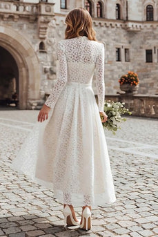Ivory A Line Lace High Neck Long Sleeves Wedding Dress