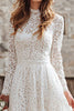 Load image into Gallery viewer, Ivory A Line Lace High Neck Long Sleeves Wedding Dress