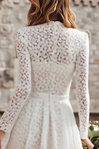 Ivory A Line Lace High Neck Long Sleeves Wedding Dress