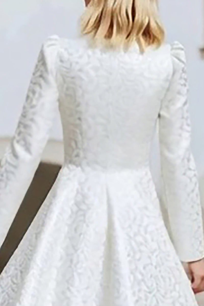 Load image into Gallery viewer, Ivory Round Neck A Line High-Low Wedding Dress with Sleeves