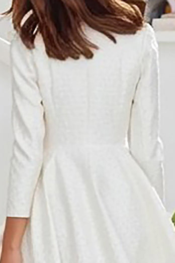 Ivory A Line Round Neck Midi Rehearsal Dinner Dress with Sleeves