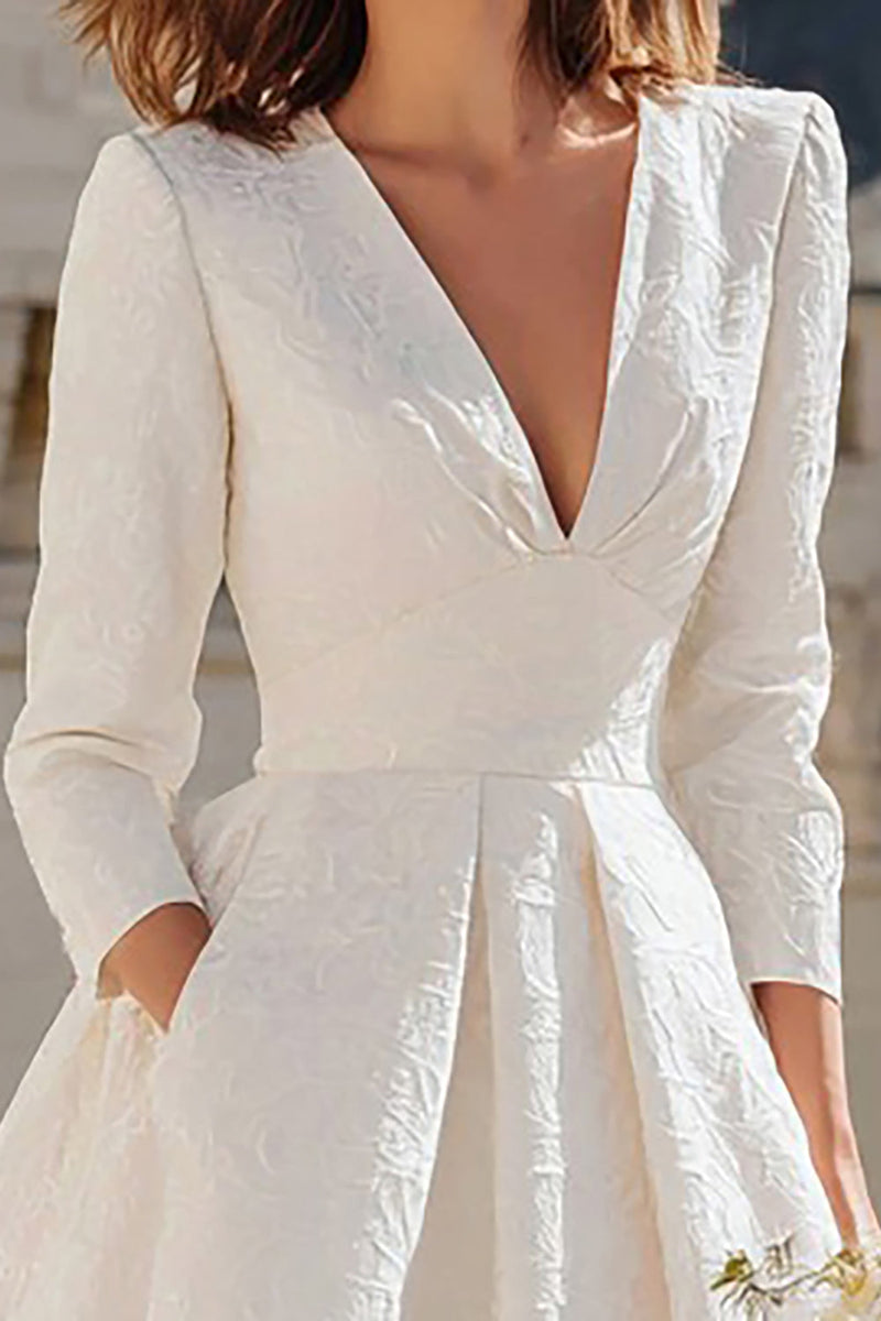 Load image into Gallery viewer, Ivory A Line V-Neck Midi Bridal Dress with Pockets
