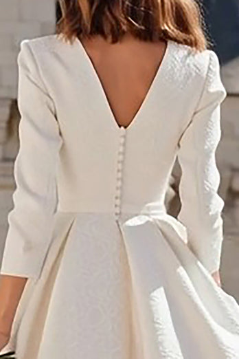Ivory A Line V-Neck Midi Bridal Dress with Pockets