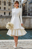 Load image into Gallery viewer, Ivory A Line Round Neck Long Sleeves Midi Bridal Dress with Ruffles