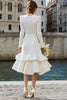 Load image into Gallery viewer, Ivory A Line Round Neck Long Sleeves Midi Bridal Dress with Ruffles