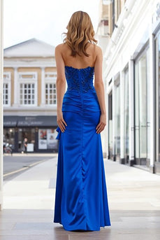 Royal Blue Mermaid Sweetheart Appliqued Long Prom Dress with Slit