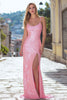 Load image into Gallery viewer, Sparkly Pink Mermaid Sequin Spaghetti Straps Long Prom Dress with Slit