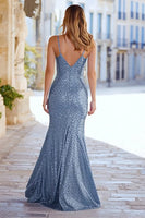 Load image into Gallery viewer, Sparkly Dusty Blue Mermaid Sequin Long Prom Dress with Slit