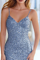Load image into Gallery viewer, Sparkly Dusty Blue Mermaid Sequin Long Prom Dress with Slit