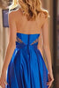 Load image into Gallery viewer, Sparkly Royal Blue Satin Beaded Strapless Long Prom Dress with Slit