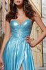Load image into Gallery viewer, Sparkly Light Blue Strapless Metallic Long Prom Dress with Slit