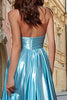 Load image into Gallery viewer, Sparkly Light Blue Strapless Metallic Long Prom Dress with Slit