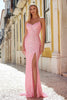 Load image into Gallery viewer, Sparkly Pink Mermaid Sequin Long Prom Dress with Slit