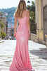 Load image into Gallery viewer, Sparkly Pink Mermaid Sequin Long Prom Dress with Slit