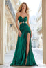 Load image into Gallery viewer, Dark Green Cut Out Satin Strapless Ruched Long Prom Dress with Slit