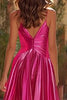 Load image into Gallery viewer, Sparkly Fuchsia Pleated Metallic A Line Long Prom Dress with Slit