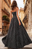 Load image into Gallery viewer, Black and White Polka Dots A Line Strapless Long Prom Dress