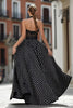 Load image into Gallery viewer, Black and White Polka Dots A Line Halter Long Corset Prom Dress with Lace