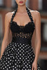 Load image into Gallery viewer, Black and White Polka Dots A Line Halter Long Corset Prom Dress with Lace