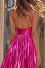 Load image into Gallery viewer, Sparkly Fuchsia Metallic Pleated Spaghetti Straps Long Prom Dress with Slit