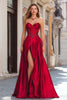 Load image into Gallery viewer, Sparkly Red Satin Beaded Strapless Long Corset Prom Dress with Slit