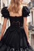Load image into Gallery viewer, Black Ruffled A Line Tulle Long Prom Dress with Lace