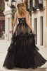 Load image into Gallery viewer, Black A Line Lace Ruffled Spaghetti Straps Long Corset Prom Dress
