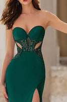 Load image into Gallery viewer, Sparkly Dark Green Mermaid Cut Out Strapless Long Prom Dress with Slit