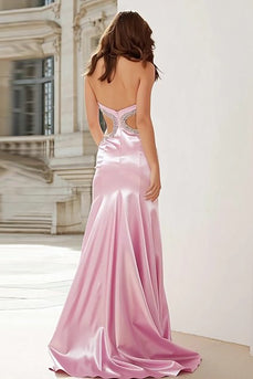 Sparkly Pink Mermaid Beaded Cut Out Strapless Long Prom Dress with Slit
