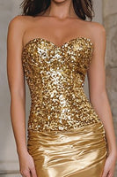 Load image into Gallery viewer, Sparkly Gold Mermaid Strapless Long Prom Dress with Sequins