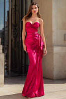 Load image into Gallery viewer, Fuchsia Mermaid Strapless Ruched Long Prom Dress with Sash