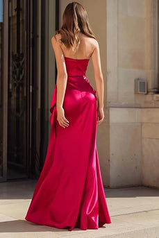 Fuchsia Mermaid Strapless Ruched Long Prom Dress with Sash