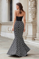 Load image into Gallery viewer, Black and White Polka Dots Mermaid Long Corset Prom Dress