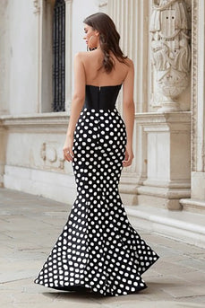 Black and White Polka Dots Mermaid Long Corset Prom Dress