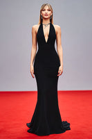 Load image into Gallery viewer, Black Halter Mermaid Backless Long Gala Dress