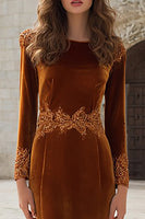Load image into Gallery viewer, Caramel Appliqued Mermaid Velvet Long Holiday Party Dress