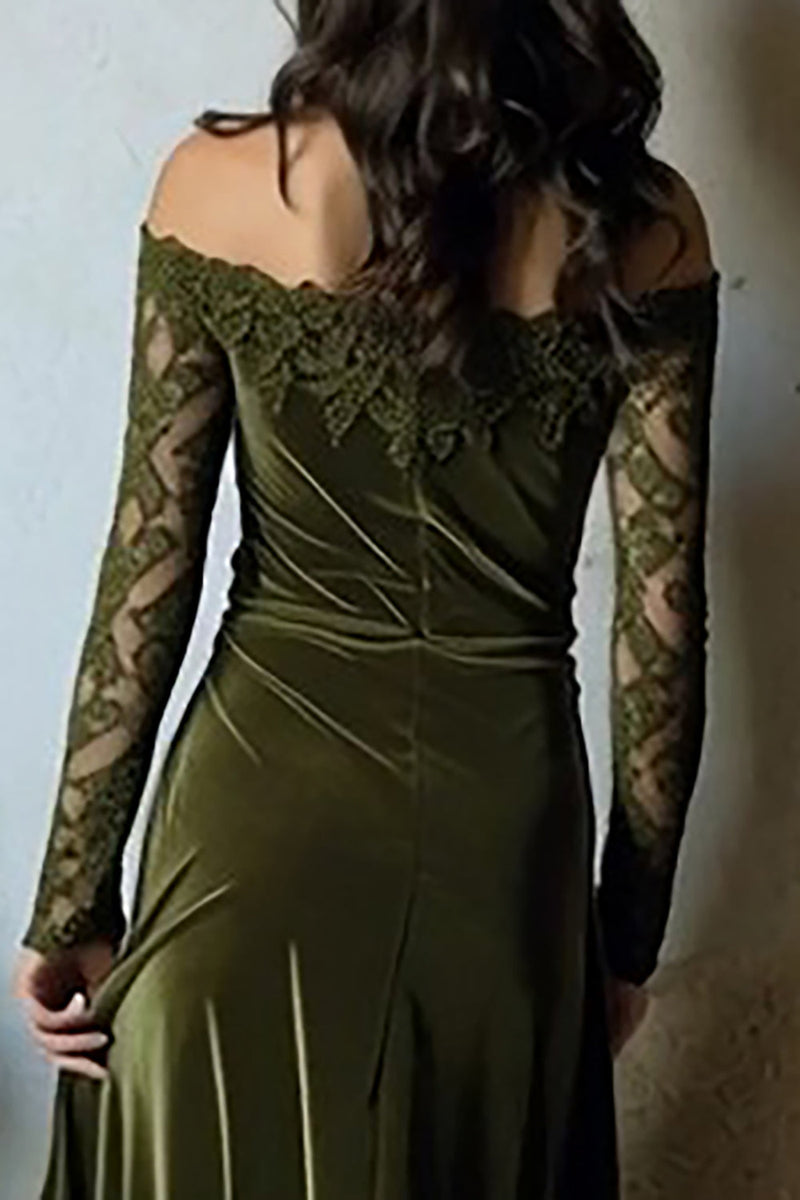 Load image into Gallery viewer, Olive Off the Shoulder Velvet Mermaid Long Holiday Party Dress