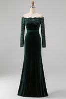 Load image into Gallery viewer, Dark Green Mermaid Off the Shoulder Long Holiday Party Dress