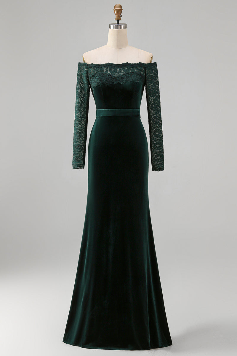 Load image into Gallery viewer, Dark Green Mermaid Off the Shoulder Long Holiday Party Dress