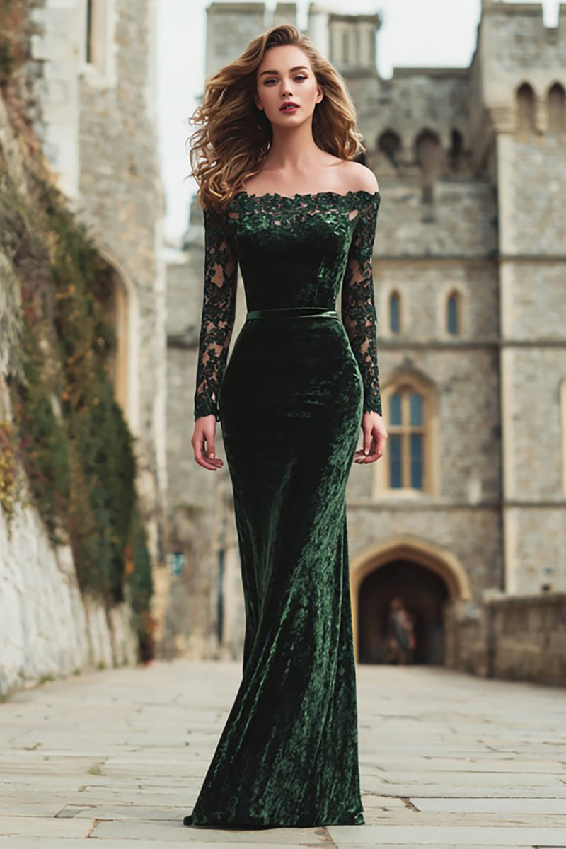 Load image into Gallery viewer, Dark Green Mermaid Off the Shoulder Long Holiday Party Dress