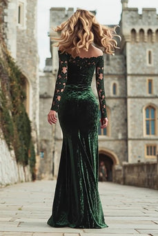 Dark Green Mermaid Off the Shoulder Long Holiday Party Dress