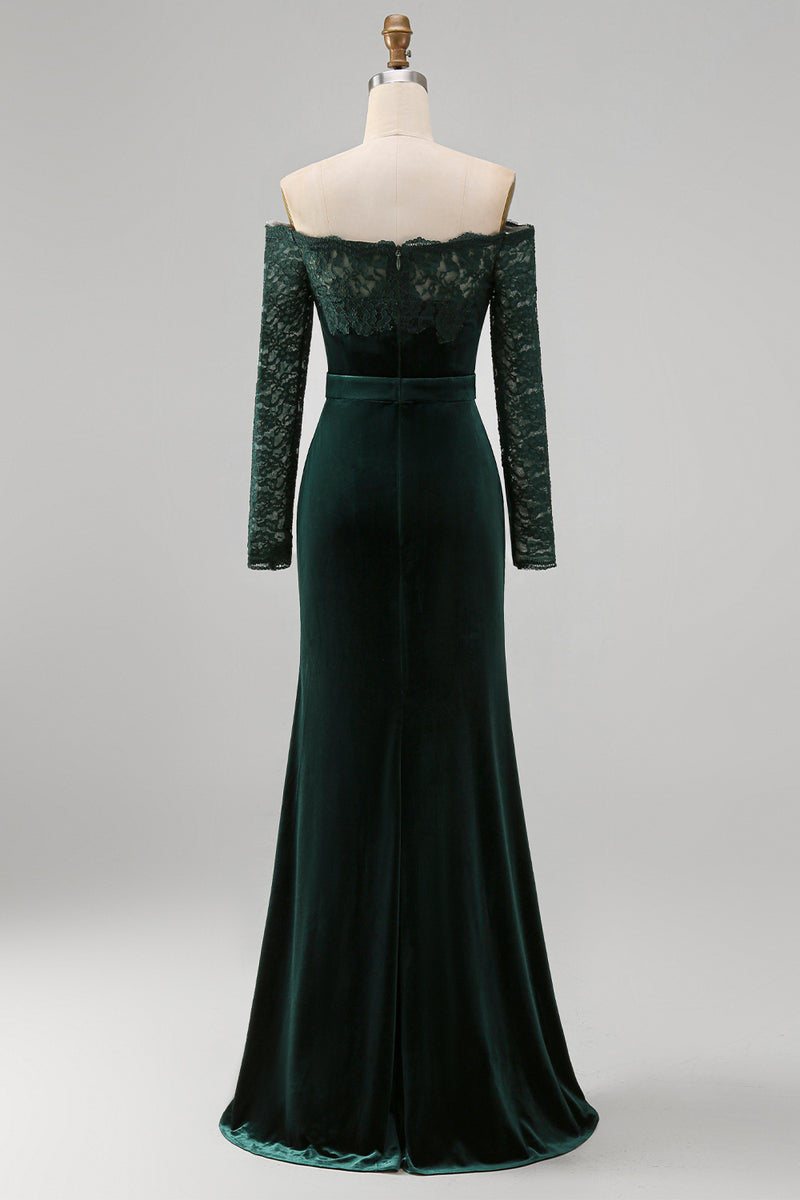 Load image into Gallery viewer, Dark Green Mermaid Off the Shoulder Long Holiday Party Dress