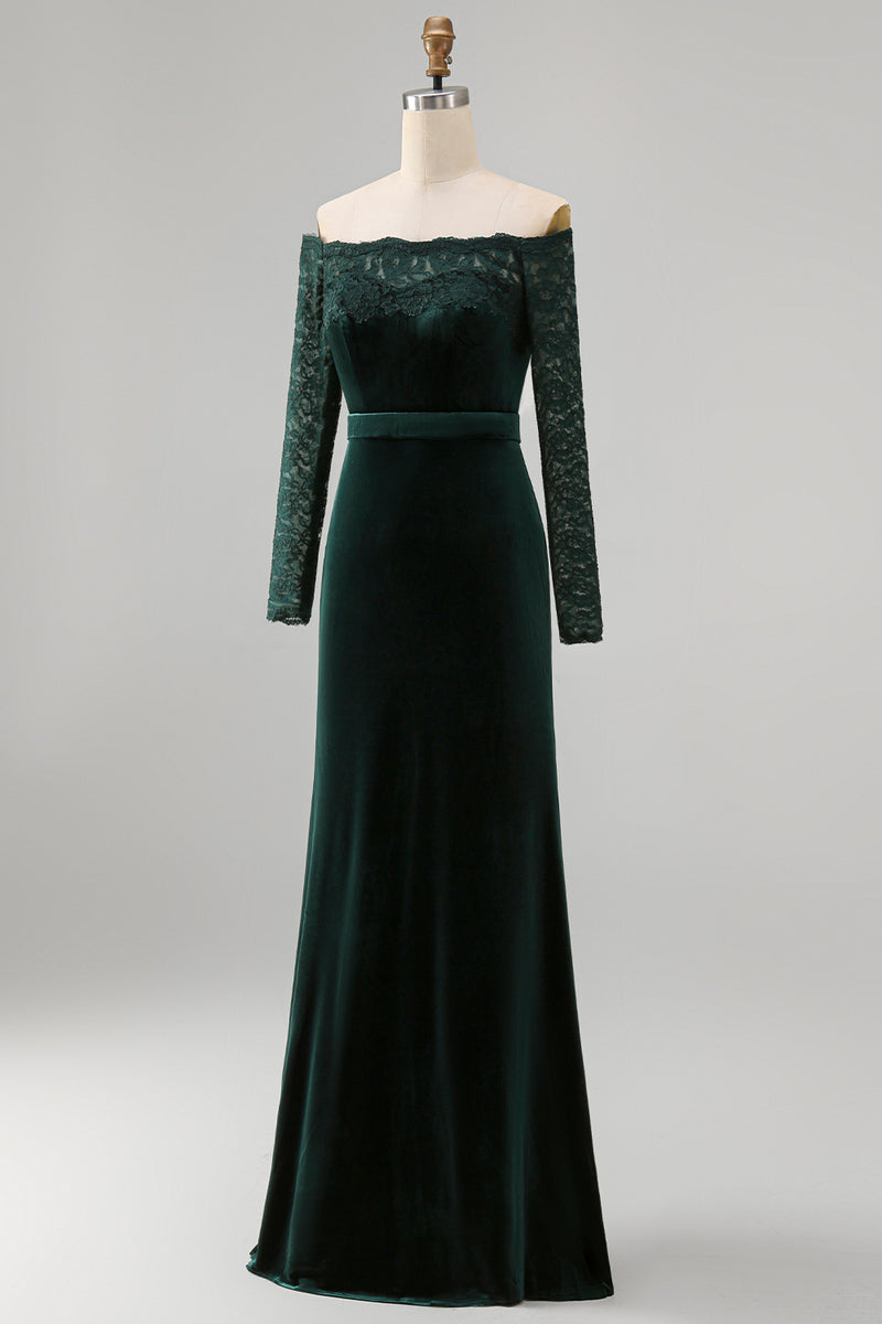Load image into Gallery viewer, Dark Green Mermaid Off the Shoulder Long Holiday Party Dress