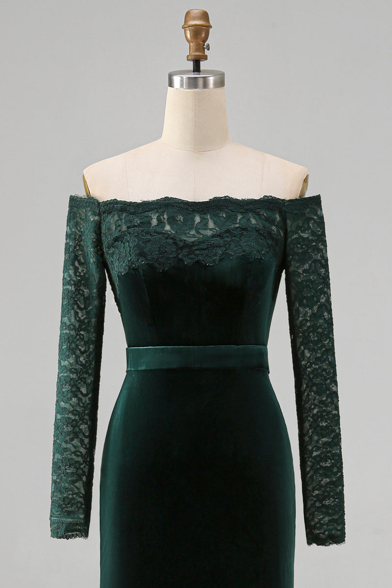 Load image into Gallery viewer, Dark Green Mermaid Off the Shoulder Long Holiday Party Dress