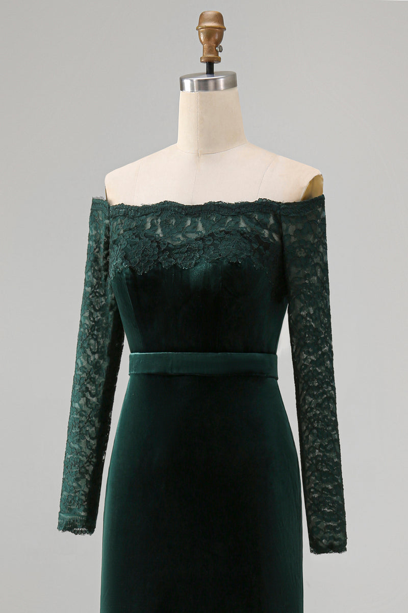Load image into Gallery viewer, Dark Green Mermaid Off the Shoulder Long Holiday Party Dress