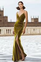 Load image into Gallery viewer, Olive Mermaid Velvet Long Holiday Party Dress