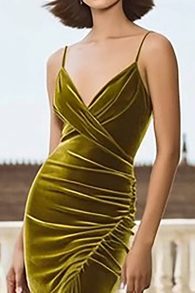 Load image into Gallery viewer, Olive Mermaid Velvet Long Holiday Party Dress